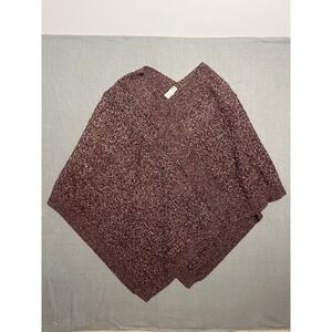 Sahalie Women's Plus Size 1X/2X Marled Burgundy Cream Open Front Poncho Sweater